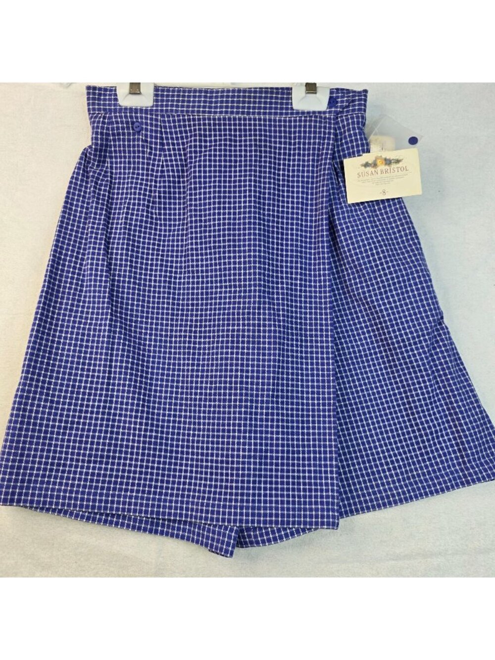 Vintage Susan Bristol Checkered Wrap Skort 8 Blue Deadstock Cotton Country 90s
